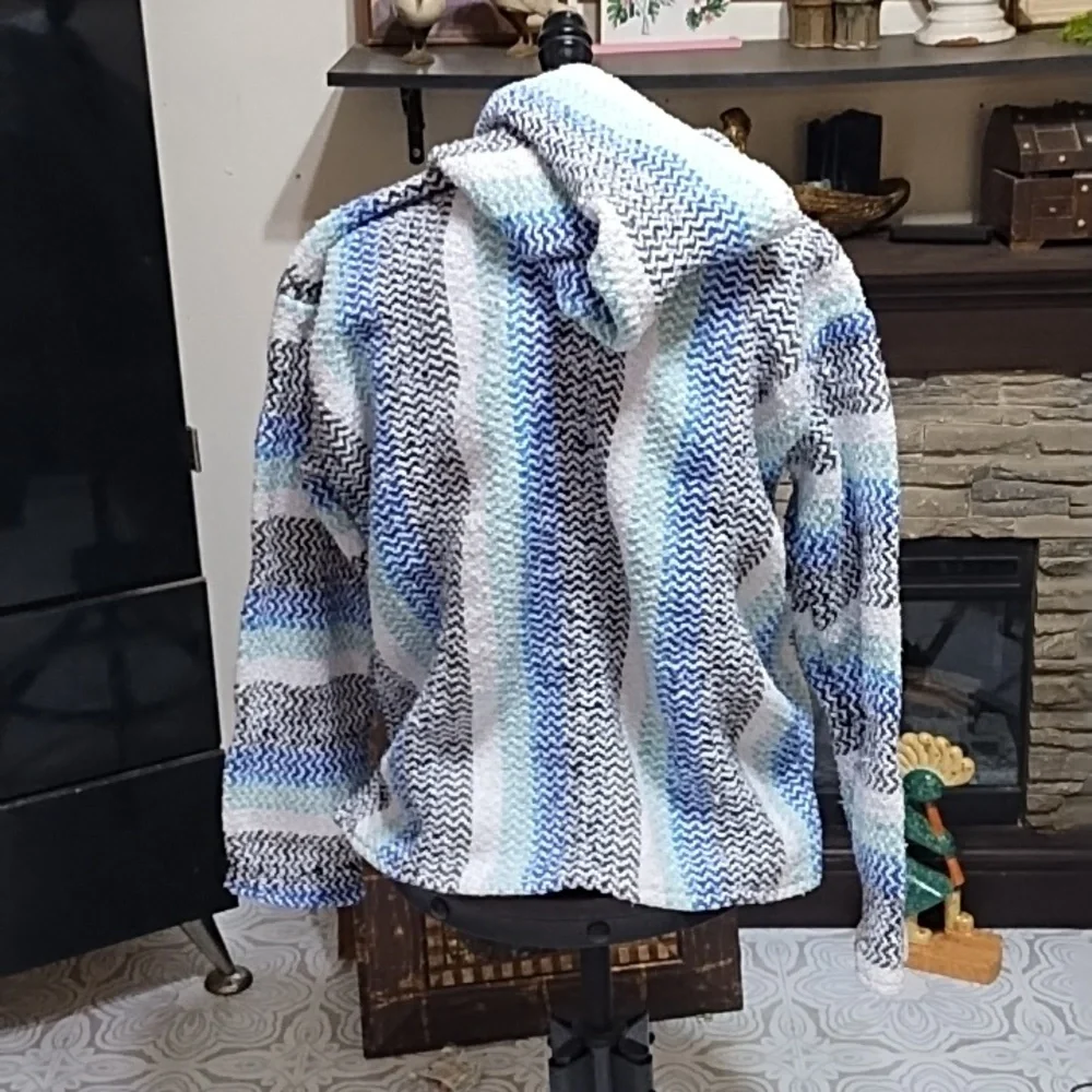 Winter Hoodie Sweater Blue Gray Surf Beach life long sleeve Top b62